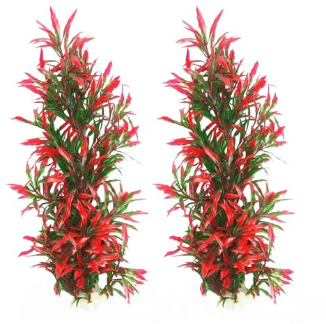 Tfwadmx Lot de 2 grandes plantes d'aquarium artificielles d'environ 33 cm pour décoration d'aquarium Plante en plastique pour crevettes Betta glaïeul rouge