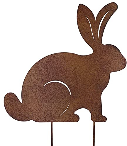 B2S BACK2SEASON Metall Stecker Hase Rost-Optik Rostfigur Gartenstecker Frohe Ostern Höhe 26 cm + 14 cm Stecker