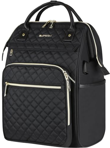 EMPSIGN Laptop Backpack Women 17 Inch, Large Laptop Rucksack Wide Open, College School Backpack with USB Charging Port, Water Repellent Travel Business Work Bag Computer Bookbag for Men, Black