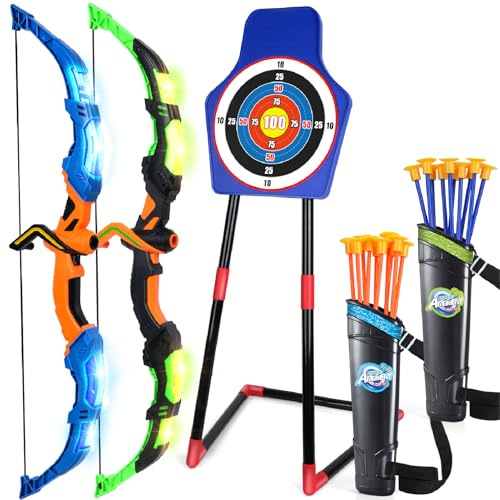 TOY Life 2 Pack Bow and Arrow for Kids 4-6 8-12, LED Archery Set, Bow and Arrow Set, Outdoor Games Outside Toys for Kids, Birthday Gifts for Boys