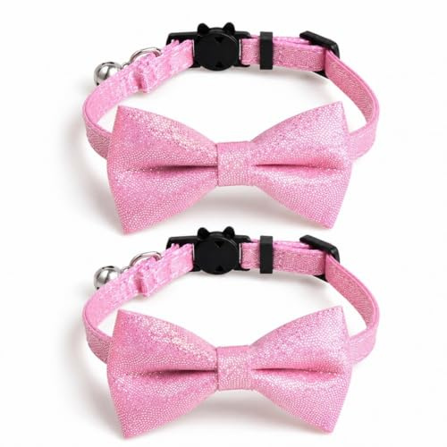 Luxuriöses Katzenhalsband mit Fliege und Glöckchen, sichere Schnellverschluss-Schnalle, Zacal Katzenhalsbänder (Pink Sparkle Glitter)