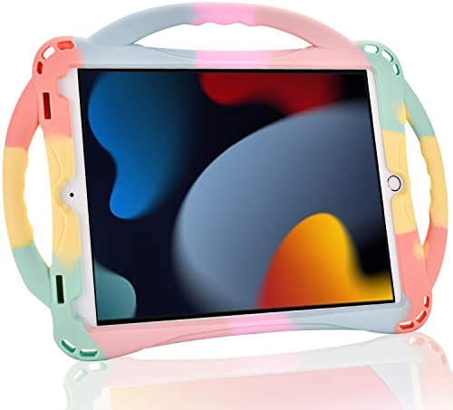 TOPESCT Kids Case for iPad 10.2 9th Gen (2021)/8th Gen (2020)/7th Gen (2019), TopEsct Shockproof Handle Stand Case Compatible with iPad 7th/8th/9th Gen 10.2(Rainbow)