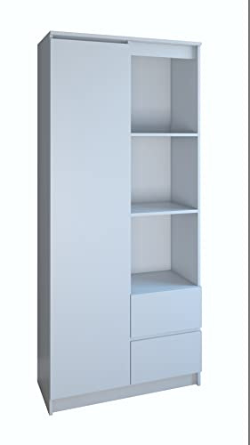CDF Regal Bücherregal 80 cm modern mit 7 offenen Fächern Zwei Schubladen teils geschlossenen Bereichen stabile 16-mm Konstruktion für Wohnzimmer Büro Arbeitszimmer - Weiß