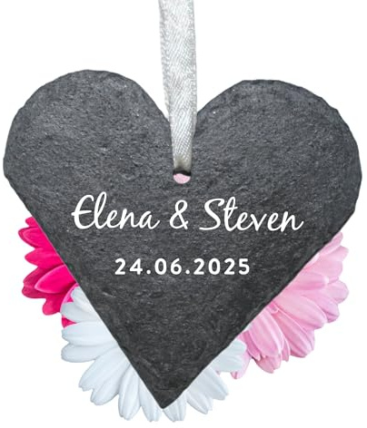 Schieferherz Natur-Schiefer, personalisiert, Geschenk Hochzeit
