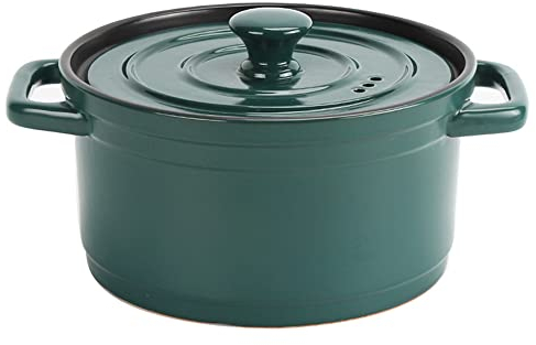 Casseruola in Ghisa Smaltata - Pentola Per Brodo in Ceramica - Casseruola in Ceramica - Per Stufati, Mini Cocotte Casseruola Con Coperchio in Rivestimento Smaltato Green 4L