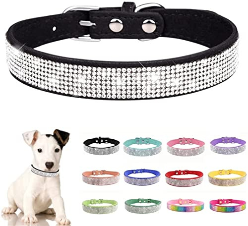 Strass-Hundehalsband, süßes glitzerndes Leder-Katzenhalsband mit Kristalldiamanten, für kleine/mittelgroße/große Haustiere, Welpen, Kätzchen, Schwarz XS
