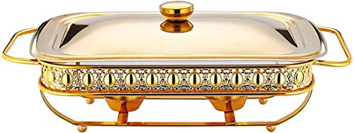 UZOURI Chafing Dish, Stainless Steel Rectangular Chafer Full Size Pans, Chafing Dishes Set for Catering Buffet Warmer, for Buffet Catering Kitchen Party,Gold (Silver)