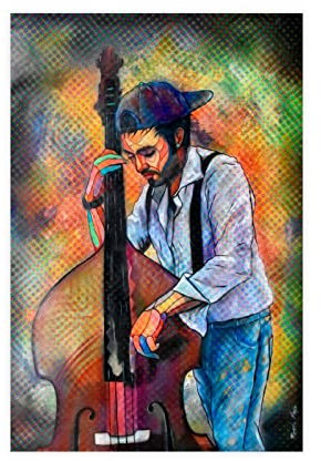 FISH DRAGATE Kontrabass Jazz Musiker Art Deco Malerei Poster Leinwand Poster Schlafzimmer Dekor Sport Landschaft Büro Zimmer Dekor Geschenk Unframe Stil 60 x 90 cm