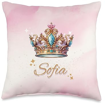 Custom Crown Name Designs Personalized Girl's Custom First Name Sofia with Crown Throw Pillow, 16x16, Multicolor