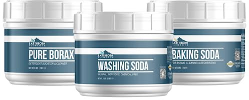 Earthborn Elements Washing Soda, Borax, and Baking Soda Tubs Bundle, (2 lb Each) Cooking, Cleaning, Non-Toxic