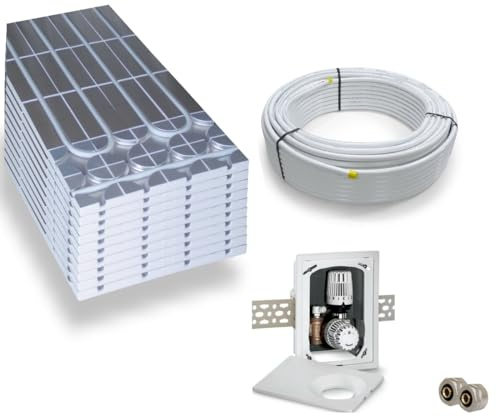 Warmwasser Trockenestrich Fußbodenheizung HoWaTech DRY Komplett Set 5/10m² Dämmplatte 30mm EPS WLG 035 DEO und Multibox K-RTL, Heizfläche:10.00m²