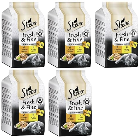 SHEBA Portionsbeutel Multipack Fresh & Fine in Gelee mit Truthahn und mit Huhn 5 x 6 x 50g