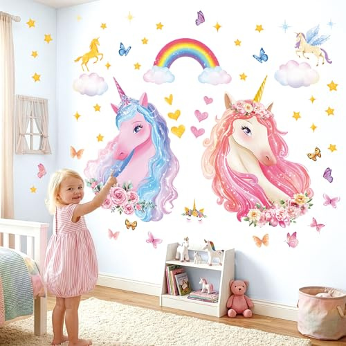 DECOWALL SG2-2322 Einhorn Regenbogen Wandtattoo Kinder für Mädchen Geschenke Kinderzimmer Babyzimmer Wanddeko Schlafzimmer Wohnzimmer Deko bunte