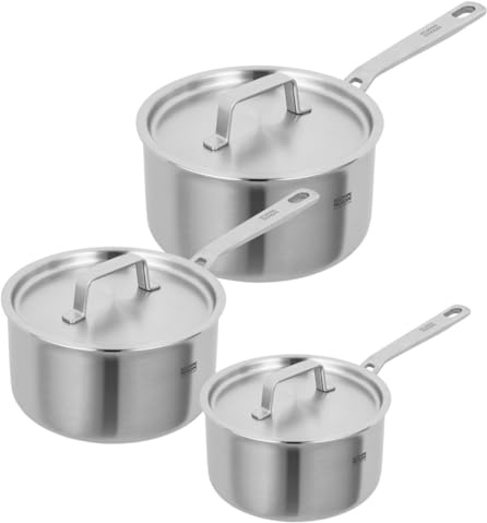Kuhn Rikon 3-Piece Saucepan Set 16cm, 18cm & 20cm, 5-Ply Stainless Steel Pans, Oven & Dishwasher Safe Multi-Ply Saucepans with Stainless Steel Lids, Saucepans for Induction Hobs - Culinary Fiveply
