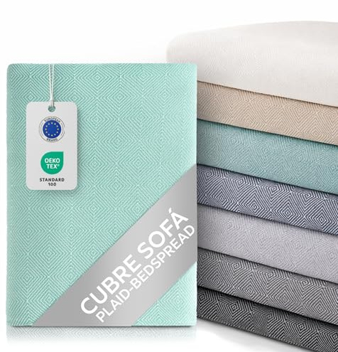 Textil-home Bettüberwurf, Mehrzweck/Plaid 230 x 285cm Dante - Eignet Sich als Sofaüberwurf und auch als Tagesdecke. Farbe Aquamarin