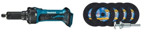 Meuleuse droite 18V Li-Ion LXT (Machine seule) - Makita DGD800Z & PFERD 69198288 Kit de démarrage 6 pièces | 5 disques à tronçonner droits PSF Steelox 76 x 1 x 10 mm