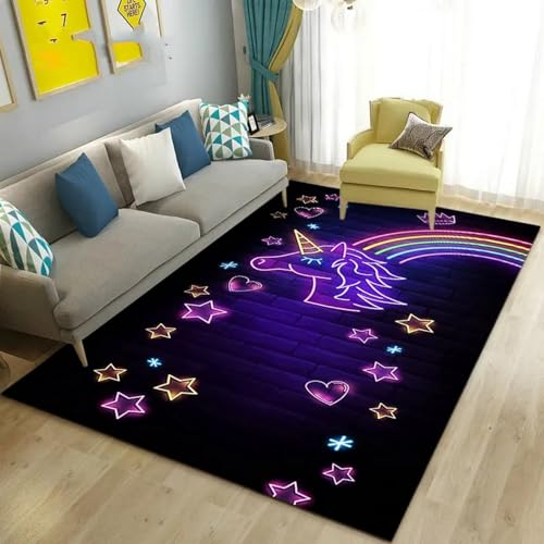 Kinderteppich Tierpferd-Cartoon Süßes Einhorn - Kurzflor Teppich Kinderzimmer Spielteppich Antiallergen Und Extra Weich - Babyzimmer Teppiche Für Junge Und Mädchen Babyteppich 120 X 180 cm / 47.2-0X9