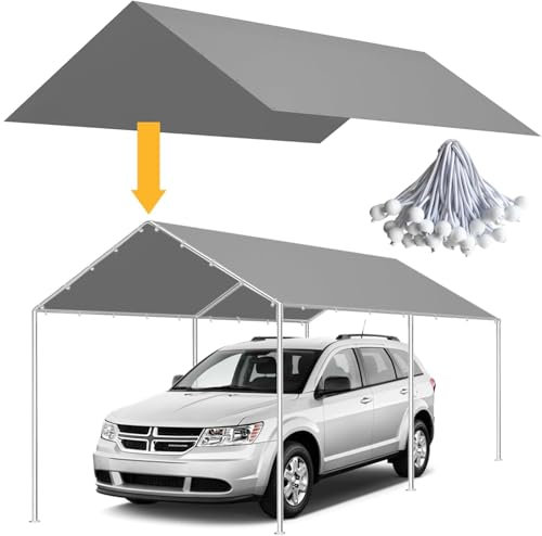 Cubierta de repuesto para cochera de 10 x 20 pies, cubierta superior resistente para garaje de coche, a prueba de desgarros, anti-UV e impermeable, lona de refugio para tienda de campaña con 42 bolas