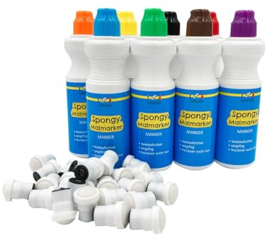 Spongy Malmarker | Öko Filzstifte | Nachhaltige Stifte für Kinder [unbedenklich] | nachfüllbar | austauschbare Spitze | langlebige Qualität | Schadstofffrei | 8 Farben | inkl. Ersatzschwämme
