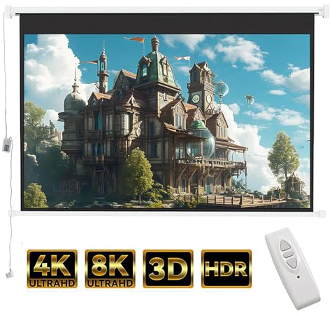 INMOZATA Electric Projector Screen 100 inch/221x124cm Motorised Projector Screen with Remote Control 16:9 Ratio Movie Screen for for Home Theater Cinema Office Video Game Outdoor Indoor-White