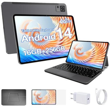 Tablet 12 Pollici con Tastiera,Tablets 4G LTE 2 in 1 (effettuare chiamate),16 GB RAM,256 GB ROM,phablet Android 14, GSM sbloccato,Display FHD 2K,Octa core,Tablet da gioco,Ricarica rapida 8000 mAh/20W