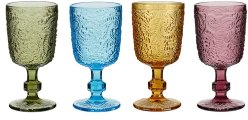 Wine Glasses Set of 4 Goblets with Paisley Embossed Finish 300ml (Assorted)