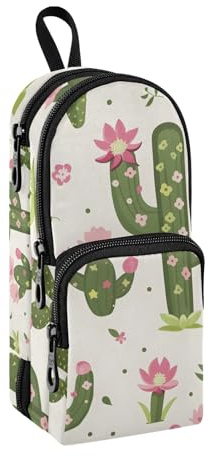 Federmäppchen mit grünem Kaktus und rosa Blumen, großes Fassungsvermögen, Stifttasche mit Fach, Schüler-Form, Schreibwaren-Organizer, Federmäppchen, Marker-Etui für Schule, Büro, Arbeit, Grüner Kaktus