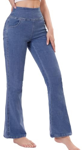 Chasehot Vaqueros Elásticos Mujer, Jeans Campana Push Up Cintura Alta con Bolsillos Flare Pantalones de Mezclilla Legging Jeggins Holgados, Azul Índigo-XL-31