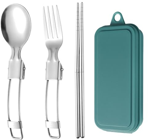 Utensili da campeggio, utensili da viaggio con valigetta – Set di utensili da viaggio pieghevole, set di posate da campeggio riutilizzabili in acciaio inox, set di utensili da viaggio per il lavoro