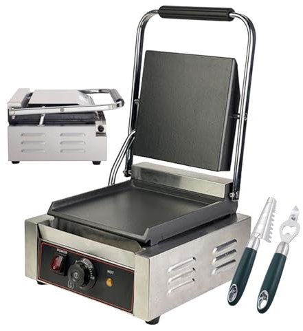 forplubossmmp Electric Sandwich Press 1800W Electric Contact Grill, Sandwich Toasters w/Food Grade Non-Stick Coating, 50-300°C Adjustable Temp Control, for Commercial Use (Grooved/Smooth),groo/smoo