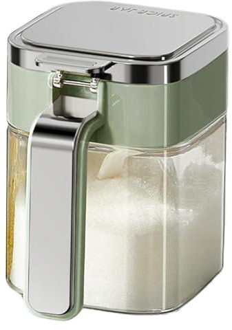 Lumiscent Olla para condimentos de cocina, caja de condimentos de vidrio | Azucarero de 380 ml para cocina | Tarro hermético para almacenamiento de azúcar, sal, pimienta y azúcar con tapa
