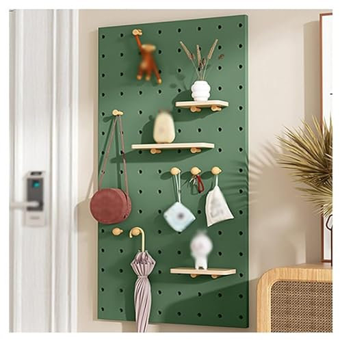 PFCDZDU Organisateur Mural Panneau Perforé, Modulaire Rangement Kit Combiné avec Étagères Crochets, Support Mural Réglable Panneau D'affichage pour Appartement Bureau(Green-B)