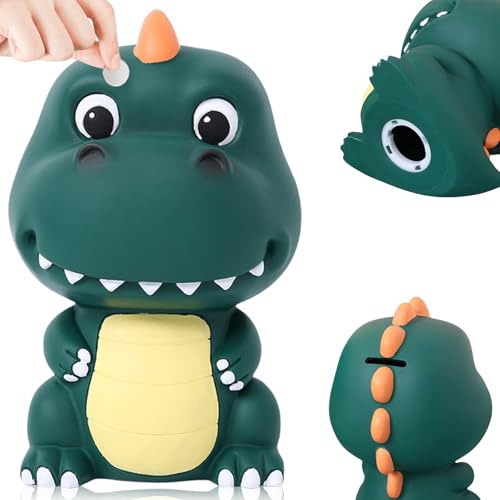 Spardose Dinosaurier, Spardose mit Dino Spardose Sparschwein im Dino-Look, Spardose für Mädchen Jungen, Prima Geschenkidee zu Geburtstag, Einschulung und Anderen Anlässen (Grün)