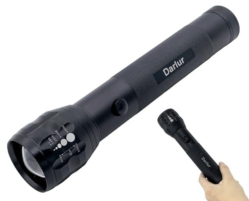 Darlur Heavy Duty LED Flashlight, 2-Cell D Battery Big Flashlights, Aluminum Body，3 Light Modes, 500 Lumen Zoomable Adjustable Focus， for Home ，Outdoor Adventures and Emergency Power Outages