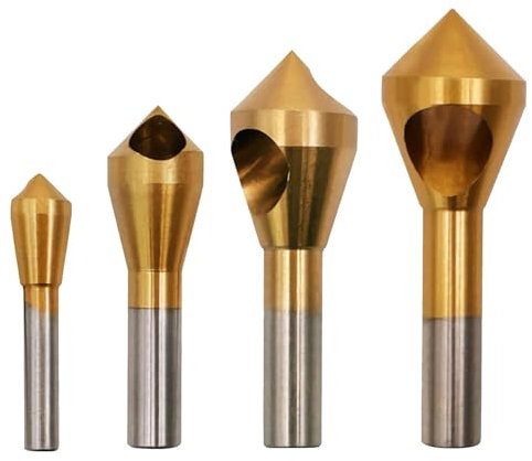 WJnflQN Countersink Chamfer Deburring Tool Set,4X Metal Wood Drill Bits - 90-Degree High Speed Steel Hole Deburring Tool for Metal, Stainless Steel, Copper, Wood, Fiberboard