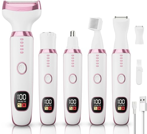 Electric Razor Shavers for Women 5 in 1 Electric Shaver for Women,Cordless Replaceable Facial Eyebrow Razors & Nose Hair Trimmer, Wet Dry Bikini Trimmer Pubic Hair Removal Gifts for Womens 3028A White