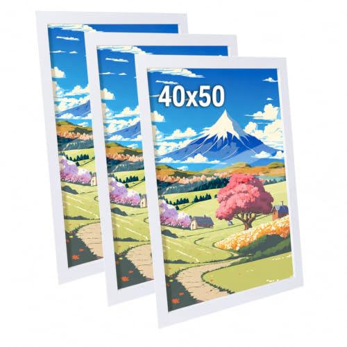 Truevaste 3er Bilderrahmen 40x50 cm Weiß – MDF Rahmen mit Acrylglas, Vielseitiger Fotorahmen für Wand & Tisch, Perfekt für Poster, Fotos, A3-Drucke & Dokumente