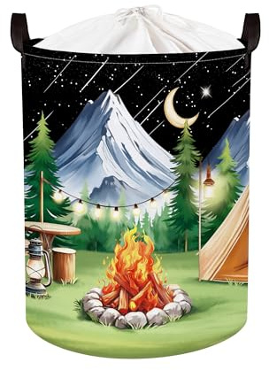HUUMONSS Grande Cesta Porta Biancheria Campeggio Notturno Pieghevole Cestini Portaoggetti Vestiti per Adulto Cesta Indumenti Sporchi per Bagno,Montagna,63L