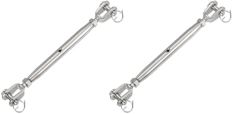 sourcing map 2Pcs M6(1/4) Closed Body Jaw and Jaw Turnbuckles Wire Rope Tension, Stainless Steel Turnbuckle Adjustable Cable Tensioner for Shade Sail Clothesline, 1600Lbs Working Load Limit