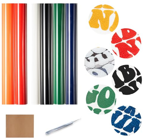 Ohuhu 3D-Puff Plotterfolie Textil, 6 Farben Leicht zu schneiden, entgittern & bügeln, Starke Haftung – 30 x 25 cm Flexfolie Plotter Textil für Cricut, DIY T-Shirts, Mützen, Logos & Schriftzüge