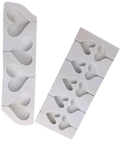 VALICLUD Moules en Silicone Blanc Compatible Micro-ondes Lot de 2 Facile à Démouler 4 et 10 Cavités pour Sucettes de Cœur pour Chocolat Maison