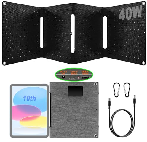40W Solarpanel Faltbar，Mini Tragbares Solarpanel mit DC & USB-C/USB-A mit robuster Beschichtung & IPX5 in Buchgröße für iPhone, iPad, Powerbank, Camping, Wandern, Outdoor Reisen
