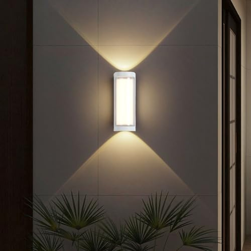 LED Applique da Parete Esterno IP65 Impermeabile Up Down Lampada da Parete Moderno Alluminio Iluminazioni per Pareti Interno Esterno Giardino Terrazzo Soggiorno Luce Calda (Cerchio Bianco,27cm)