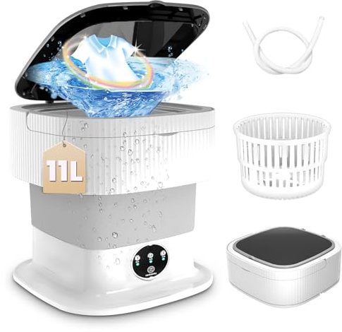Portable Washing Machine, Mini 11L Capacity, Spin Dryer, Drainage and Inlet Hose, Ideal for Deep Cleaning Underwear, Socks,Clothes