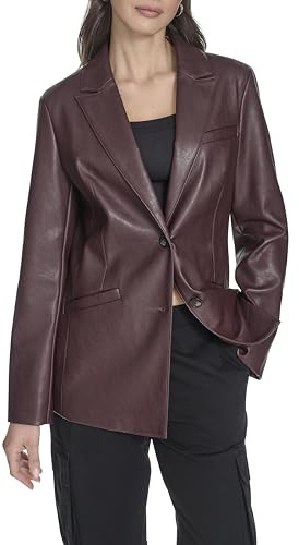 Levi's Women's Faux Leather Single Breasted Blazer, Oxblood, Large