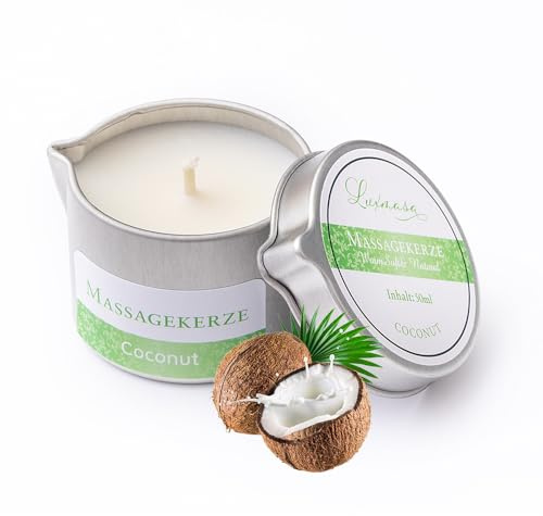 Massagekerze 42 Degree Low Temp Scented Massage Candle for Skin Care, Natural Soy Wax Candle,Gift for Couples 50ML (Coconut)