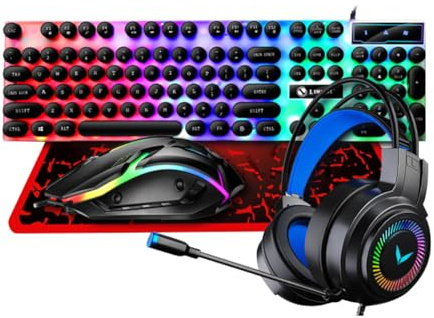 Set da Gioco con Tastiera e Mouse, Set da Gioco 4 in 1, Set da Computer con Tastiera e Mouse, Nero