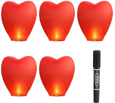 5 Pack Sky Lanterns for Outdoor Celebrations, Chinese Lanterns, Romantic Chinese Sky Lanterns for Weddings Birthdays New Year Parties, Includes 5 Lanterns and 1 Marker