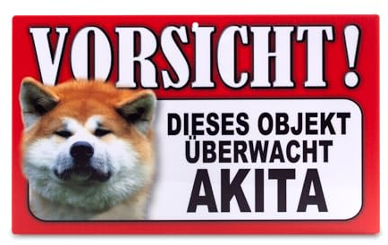 power gift - Auffallendes Warnschild. Schild mit lustigen Text und Hunde Abbildung. Tor, Tür und Gartenschild. Warnzeichen. Sicherheitsschild. Tafel. Tierwarnschild. (AKITA)