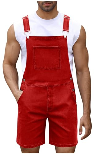 RUMAOZIA Jeans Dungarees Men's Short Denim Shorts Summer Bib Overall Denim Suit Cotton Dungarees Cargo Baggy Short Work Trousers Loose Fit Men Denim Jumpsuit Vintage with Pockets